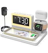 5 in 1 Bedside Wireless Charging Station with Alarm Clock and 7 Color Night Light for Magsafe for...