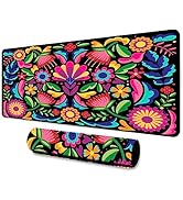 LshyMn Mexican Flower Large Mousepad 31.5x11.8 Inches Bohemian Ethnic Embroidery Patterns Graphic...