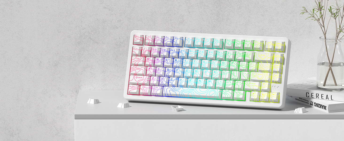 Double Shot PBT keycaps 119 Keys Set White Topographic Shine Through keycaps Cherry Profile Key caps