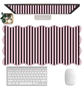 Scalloped Desk Mat Extended Large Cute Striped Mouse Pad Big Desk Pad XXL Aesthetic Stripe Mousep...