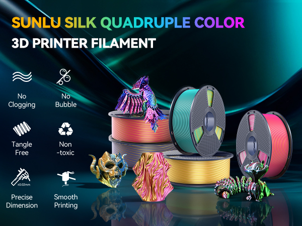 sunlu 3d printer filament quadruple silk filament color changing multicolored multi color sunlu silk