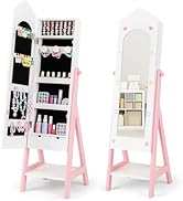 CHARMAID Kids Jewelry Organizer with Full Length Mirror, Standing Jewelry Armoire with Drawers an...