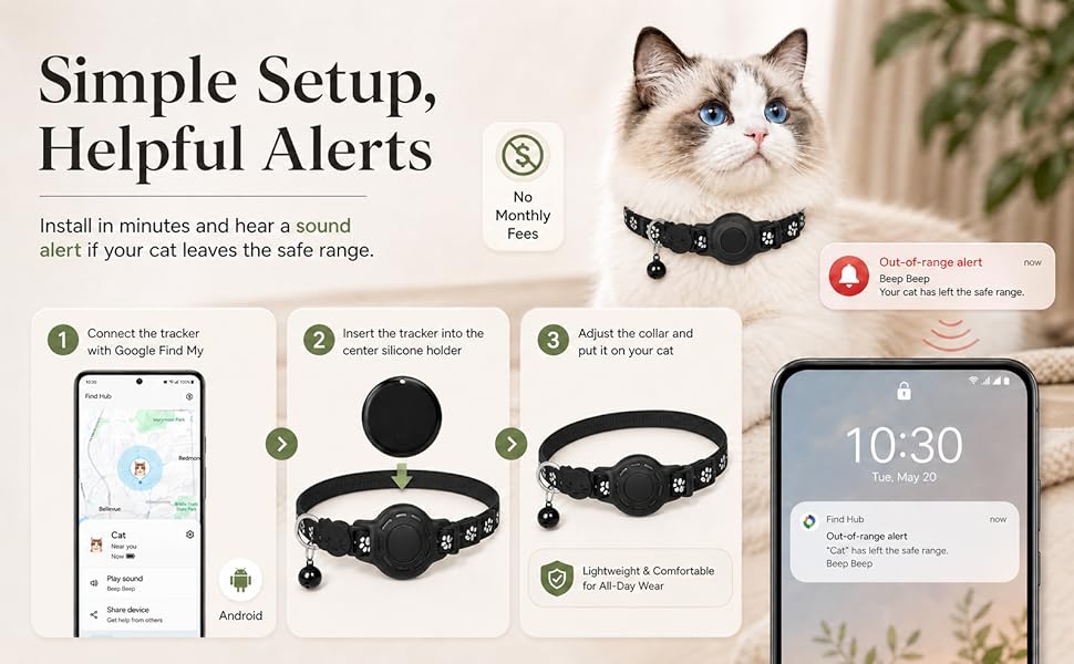 GPS Collar for Cats,Pet Tracker (Android Only) Smart tag