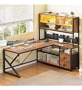 SEDETA L Shaped Computer Desk, Home Office Desk with 2 Drawer and Bookshelf, L Shaped Gaming Desk...