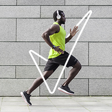 Visual 1: Man running with Degree check mark