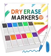 V-Opitos 144 Pack Fine Tip Dry Erase Markers - Bulk Whiteboard Erasable Markers in 12 Colors, Ide...