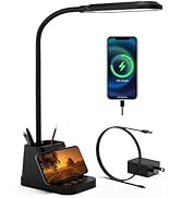 AXX LED Desk Lamp with USB Charging Port, Study Table Light for Home Office Bedrooms, Black, Flex...