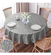 smiry Round Table Cloth, Waterproof Heavy Duty Vinyl Tablecloths, Wipeable Washable Table Cover f...