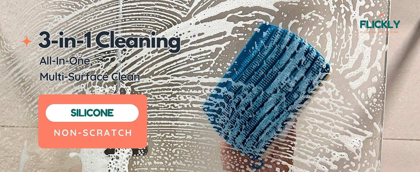 3-in-1 silicone scrubber sponge cleaning glass with non-scratch bristles for multi-surface use