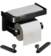 Styptika Adhesive Toilet Paper Holder and 2 Metal Hooks Combo - Rustproof Aluminum with Extra Adh...