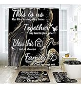 Onlalasyc 4-Piece Marble Home Shower Curtain Set, Non-Slip Bath Mat, Toilet Lid Mat and U-Shaped ...