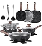 Simple Deluxe 17Pcs Ceramic Cookware Set, Nonstick &amp; Non-Toxic Healthy Pots and Pans, Heat-Resist...
