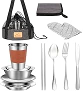 Camping Mess Kit - 1 to 2 persons Camping Dishes includes Cups, Bowls, Knives, Forks, Spoons, Cam...