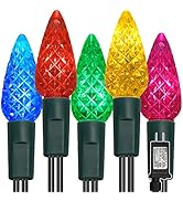 WATERGLIDE C6 Christmas Lights, 33ft 100 LED Faceted String Lights Green Wire Fairy Lights with 2...
