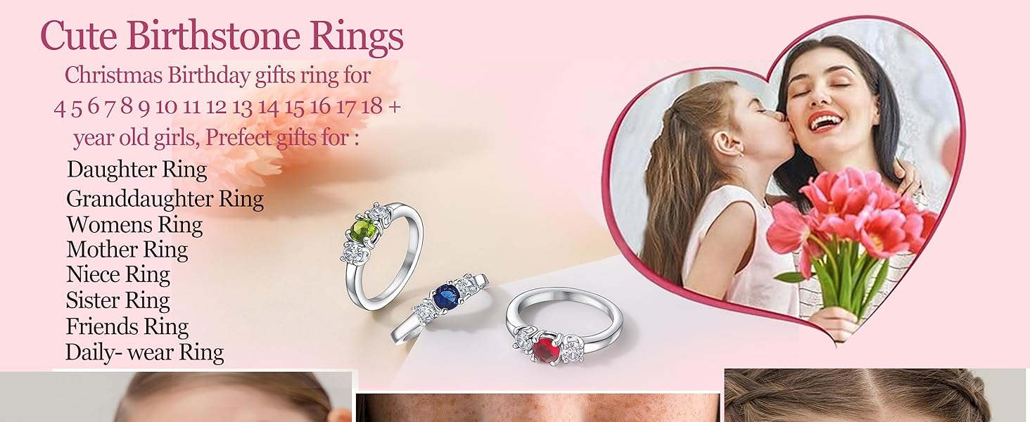 Birthstone rings for 4th 5th 6th 7th 8th 9th 10th Girls