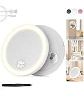 MOMOKUBA 30X Magnifying Mirror Suction Cup, 6" Makeup Mirror with Lights, Rechargeable Travel Mir...