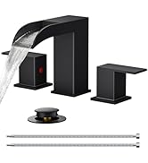 FORIOUS Black Bathroom Faucets, Waterfall Bathroom Faucet 3 Hole, 8 Inch Widespread Bathroom Sink...