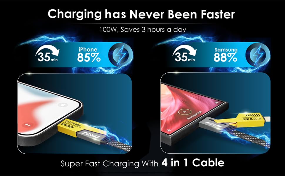 4 in 1 charging cable fast usb c to lightning universal phone data reciprocal usb-c cord line multi