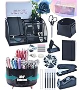 LXEVIHK Black Desk Organizers and Accessories With Mesh Desk Organizer and 360°Rotating Pen Holde...
