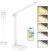 KQPZ LED Desk Lamp with USB Charging Port, Stepless Dimmable Study Lamp with 5 Color Modes, Touch...