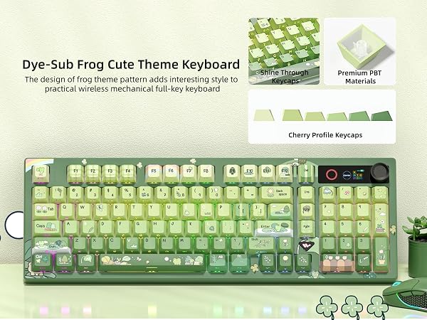 Frog Wireless Mechanical Creamy Keyboard,Gaming Keyboard with Number Pad,98% Keyboard
