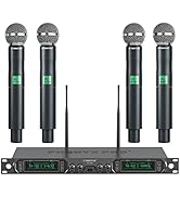 Phenyx Pro Wireless Microphone System, 4-Channel UHF Wireless Mic, Fixed Frequency Metal Cordless...