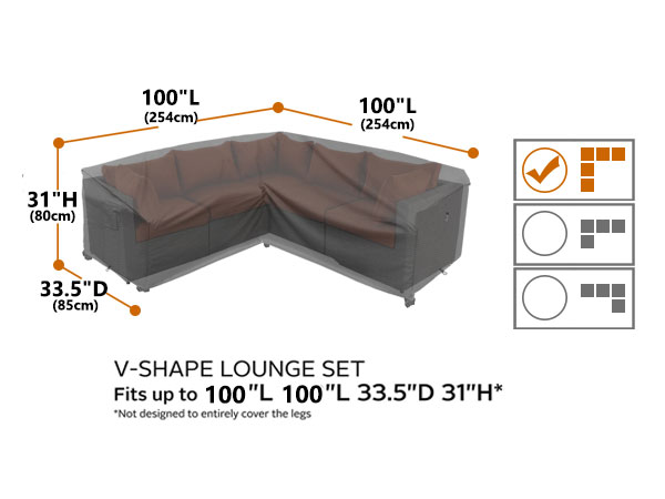 V shaped patio sofa covers 100x100