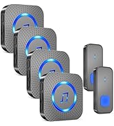 SURFOU Wireless Doorbell with 4 Receivers 2 Buttons,IP55 Waterproof Doorbell,1300 FT/400M Remote ...
