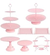 7Pc Cake Stand Pink Dessert Table Display Set Metal Round Tiered Pink Cupcake Stand Macaron Ferri...