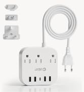 European Plug Adapter, Unidapt US to UK Europe Power Strip for EU/UK/US with USB C and 4 US