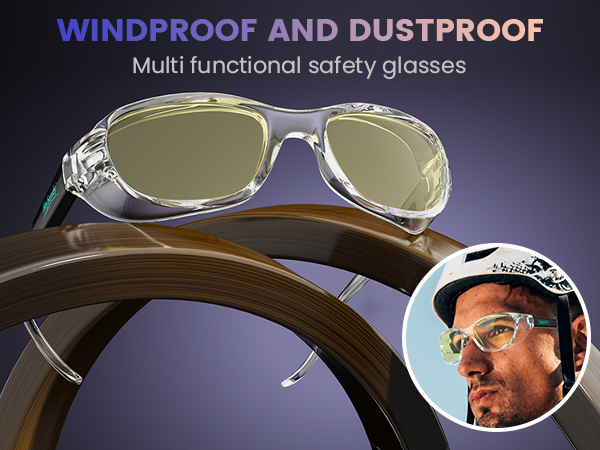 Safety glasses for work against wood chips, iron filings and particles, transparent color frame
