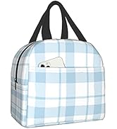 DADABULIU Lunch Bag Plaid Blue Check Insulated Lunch Box Cooler Tote for Adults Kid Girl Women Wo...
