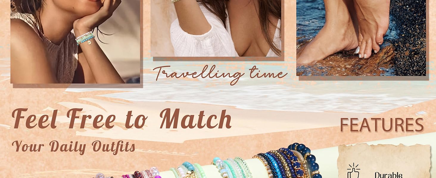 Bohemian Stackable Bead Bracelets for Women Stretch Bohemian Style Multilayered Boho Bracelet