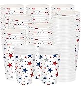 FYSUIMU 50Pcs Patriotic Disposable Coffee Cup with Lid 16Oz Red Blue Star 4th of July To Go Paper...