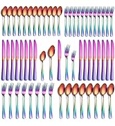 PHILIPALA 60 Piece Rainbow Silverware Set, Stainless Steel Flatware Set for 12 Colorful Cutlery U...