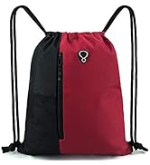 Drawstring Backpack Sports Gym Bag for Women Men Children Large Size with Zipper and Water Bottle...