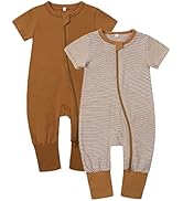 Feidoog Toddler 2 Pack Baby Zipper Rompers Cotton Short Sleeve One Piece Jumpsuit Outfits
