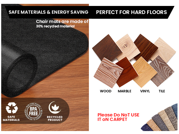 Chair Mat Best for Under The Computer Desk Rectangular Non-Toxic Plastic Protector, Not for Carpet