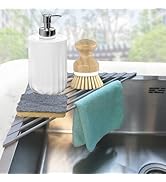 Corner Sink Caddy Kitchen Sink Organizer, Silicone Wrapped Triangle Roll Up Dish Drying Rack Over...
