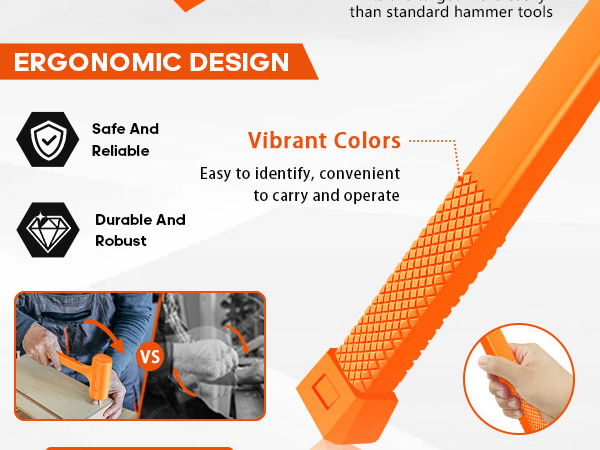The diamond textured non-slip handle grip of this hammer features an ergonomic safety design.