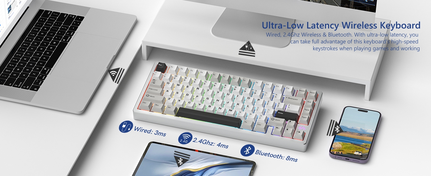 Gaming keyboard Wireless keyboard 75% wireless keyboard keyboard white keyboard rgb 75% keyboard
