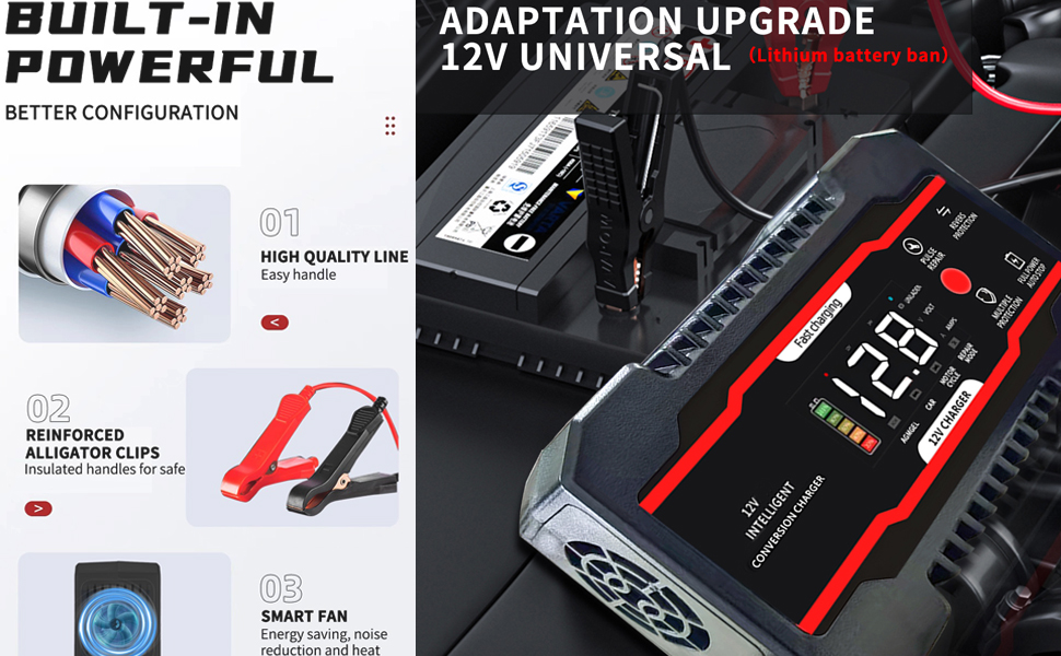 YUANCOX Car battery charger 12v 6A smart charger for truck battery