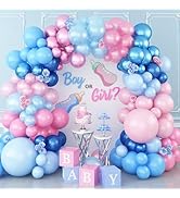 Pink Blue Balloon Arch Garland Kit, 152Pcs 18/10/5 Inch Gender Reveal Balloons, Metallic Blue Pin...