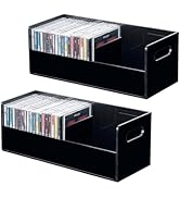 MyGift Modern Premium Black Acrylic Stackable CD Holder Racks with Cutout Carrying Handles, Compa...