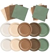 CMUSKO Woodland Baby Shower Decorations - 150pcs Brown Sage Green Forest Animal Theme Plates &amp; Na...