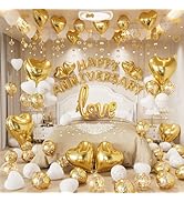 Adeyoo Happy Anniversary Decorations, Gold and White Romantic Balloons Set with Love &amp; Heart Foil...