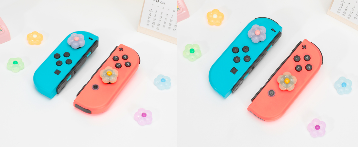 switch thumb grips caps joycon button covers flower yellow pink red purple