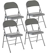 DUMOS 4 Pack Folding Chairs with Padded Cushion and Back - PU Leather Stackable Portable Dining C...