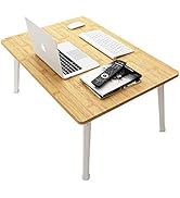 LKBBC Foldable Portable Laptop Desk for Bed &amp; Floor, 23.6 Inch, Bamboo Color, Height-Adjustable Legs