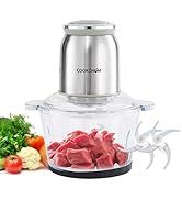 COOKZHOM Food Processor 8 Cup, 500W Electric Food Chopper,Meat Grinder with Glass Bowl and 2 Shar...